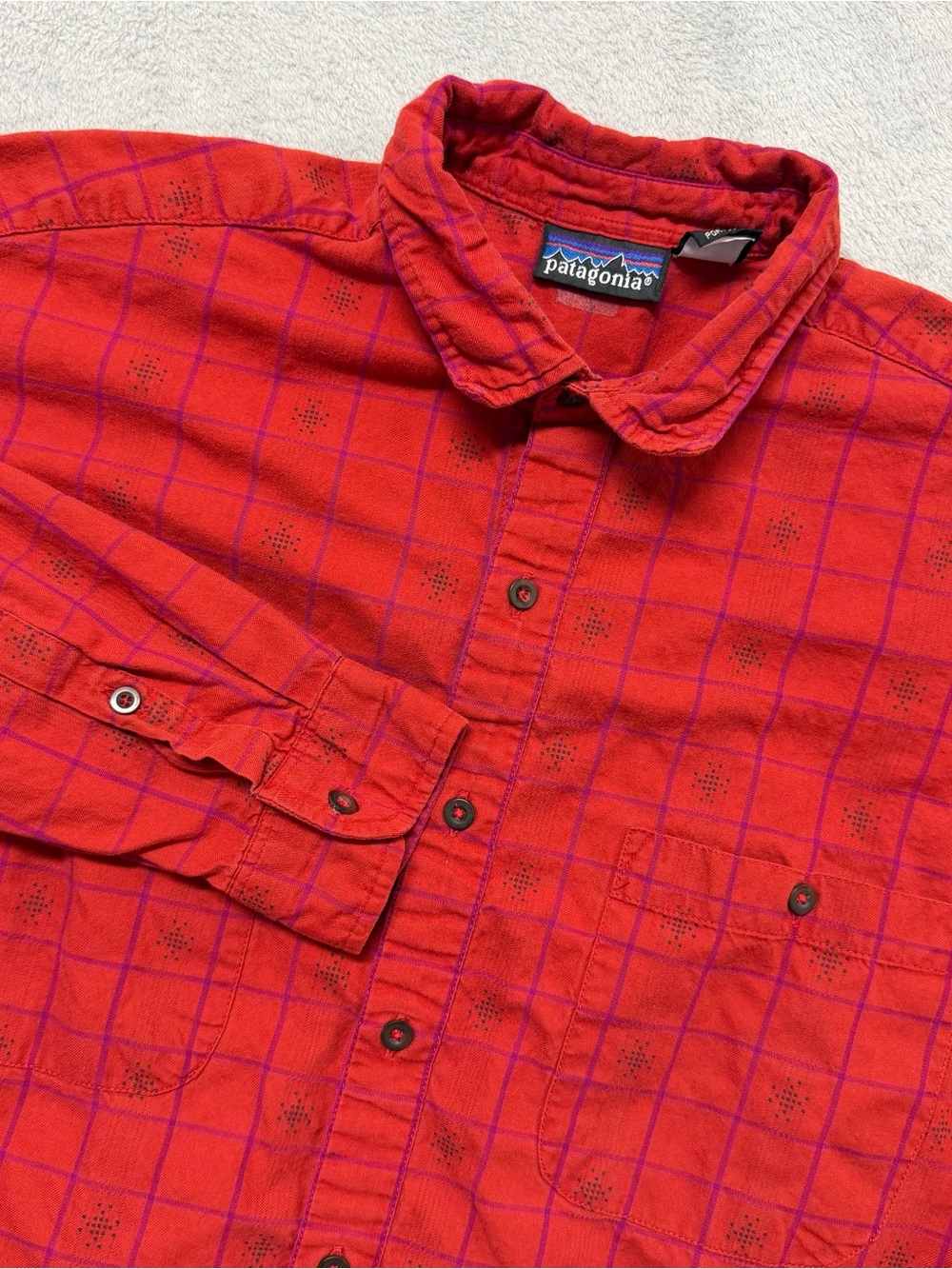 Vintage 90s Patagonia Mens Large Red Plaid Button Up Shirt Made Portugal